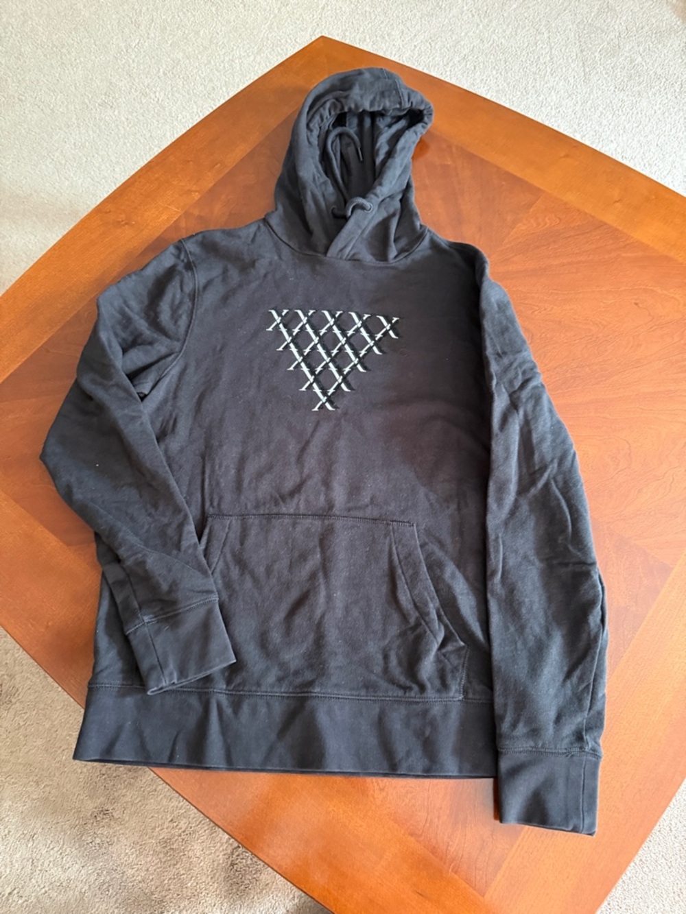 Express Black Men's Hoodie with Triangle Cross-Stitch Motif